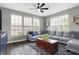 Inviting living room featuring a large sectional, hardwood floors, and bright natural light at 6545 Briarwood Pl, Zionsville, IN 46077
