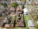 Aerial view of a property showing the layout of the backyard, including a small gazebo and detached garage at 741 Dequincy St, Indianapolis, IN 46201