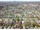 Bird's eye view of a residential neighborhood with tree-lined streets and city skyline at 741 Dequincy St, Indianapolis, IN 46201