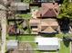 Aerial backyard view featuring a fenced yard with mature landscaping and a patio area perfect for entertaining at 741 Dequincy St, Indianapolis, IN 46201