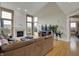 Spacious living room with vaulted ceilings, fireplace, large windows, and hardwood floors at 9253 Windrift Way, Zionsville, IN 46077
