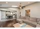 Spacious open concept living room and kitchen with vaulted ceilings and hardwood floors at 12929 Shandon Ln, Fishers, IN 46038