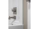 Close up of shower fixtures in updated bathroom at 3849 Waycross Dr, Columbus, IN 47203
