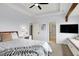 Bright bedroom with a tray ceiling, large windows, and a walk-in closet and bathroom at 5120 Melbourne Pl, Zionsville, IN 46077