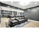 Luxurious home theater with leather recliners, custom lighting, and wet bar access at 5120 Melbourne Pl, Zionsville, IN 46077