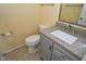 This bathroom has gray cabinets, granite countertop, and stainless steel hardware at 553 N Traub Ave, Indianapolis, IN 46222