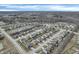 Panoramic aerial view of a residential neighborhood showcasing orderly streets, modern homes, and a tranquil pond at 5540 Arrowgrass Ct, Noblesville, IN 46062