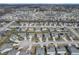 A wide aerial perspective of a suburban neighborhood with modern homes, winding streets, and a peaceful pond at 5540 Arrowgrass Ct, Noblesville, IN 46062