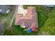 Bird's eye view of roof and spacious backyard and wooden deck at 6043 Acorn Dr, Columbus, IN 47201