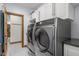 Well-equipped laundry room with modern appliances, white cabinets, and easy access to closet storage space at 6043 Acorn Dr, Columbus, IN 47201