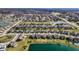 An aerial view showcases residential neighborhood with pond, manicured lawns, and a grid street layout at 12729 Brandenburg Dr, Carmel, IN 46032