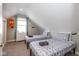 Bedroom with two twin beds features a slanted ceiling and geometric-patterned bedding at 1334 E Market St, Indianapolis, IN 46202