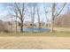 Scenic view of the pond surrounded by bare trees and lush greenery at 15925 Cobbs Crk Ln, Noblesville, IN 46060