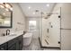 Elegant bathroom with a glass shower, soaking tub, and stylish vanity at 17918 Lucas Cir, Westfield, IN 46074