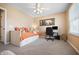 Charming bedroom with neutral walls, plush carpet, and built-in storage under the bed at 18358 Benton Oak Dr, Noblesville, IN 46062