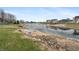 This backyard features lake access, with a beach and neighborhood views at 1975 Westminster Pl, Columbus, IN 47201