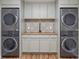 Laundry room featuring a washer, dryer, custom backsplash, and wood countertop at 2091 Banburry Pl, Avon, IN 46123