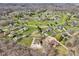Scenic aerial view of a residential area showcasing homes nestled among lush greenery, ponds, and winding roads at 2525 Sunderland Dr, Martinsville, IN 46151