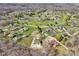 Scenic aerial view of a residential area showcasing homes nestled among lush greenery, ponds, and winding roads at 2525 Sunderland Dr, Martinsville, IN 46151