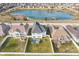Bird's eye view of homes with green lawns, patios, and a nearby lake, offering a desirable community setting at 1283 Cliff View Dr, Westfield, IN 46074