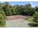 Aerial view of community tennis, basketball and pickleball courts surrounded by green trees and grass at 12959 Balfour Rd, Fishers, IN 46037