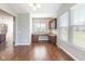 Bright office space with custom built-in desk, cabinets, and large windows at 2314 Angelina Way, Greenwood, IN 46143