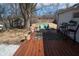 Cozy backyard featuring a wood deck, sitting area, and a chicken coop, perfect for outdoor relaxation at 311 S Webster Ave, Indianapolis, IN 46219