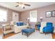 Well-lit living space featuring a sofa, chair, and accent furniture arranged on an area rug with a ceiling fan overhead at 311 S Webster Ave, Indianapolis, IN 46219