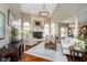 Open-concept living room with a fireplace, hardwood floors, and ample natural light at 3727 Tributary Ct, Westfield, IN 46062