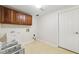 Practical laundry area with utility sink, cabinets, and essential connections for appliances at 6516 Shamel Dr, Indianapolis, IN 46278