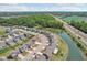 Aerial view showcasing a neighborhood with ponds, sidewalks, and green spaces at 9723 Violet Cir, Indianapolis, IN 46239
