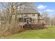 Expansive backyard features a deck with seating, hot tub, screened-in porch, and lush green lawn at 9931 Woodlands Dr, Fishers, IN 46037