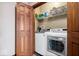 Laundry room with front-loading washer and dryer and storage shelves at 1529 N Alabama N St # B, Indianapolis, IN 46202
