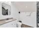 Modern bathroom with black and white subway tile and white sink at 1655 Cornell Ave, Indianapolis, IN 46202