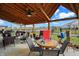 Inviting covered patio with outdoor dining and lounging areas, offering a relaxing space to enjoy the backyard view at 2282 Creekland Dr, Columbus, IN 47201