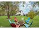 Lush backyard with fire pit surrounded by colorful Adirondack chairs at 15638 River Birch Rd, Westfield, IN 46074