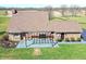 Backyard aerial view showcasing a patio with pergola and expansive yard at 195 Hess Rd, Martinsville, IN 46151