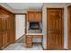 Hallway with a desk nook and built in cabinets at 6628 Moss Cir, Indianapolis, IN 46237