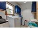 Functional laundry room with blue cabinets, ample storage, and modern washing machine at 10573 W 550 N, Thorntown, IN 46071