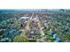 Aerial view of neighborhood streets, rooftops, lawns, and a glimpse of the city skyline in the distance at 2620 Central Ave, Indianapolis, IN 46205