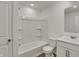 Clean bathroom with white fixtures, including a bathtub, toilet, and vanity with sink at 268 Onset Way, Westfield, IN 46074