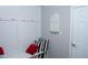 Mudroom showcasing storage and seating area with red and striped pillows at 1274 Clairet, Westfield, IN 46074
