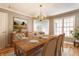 An elegantly staged dining room with seating for eight, featuring a chandelier and natural light at 7616 Newport Bay E Dr, Indianapolis, IN 46240
