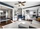 Open-concept living room showcasing hardwood floors and built-in shelving at 4350 N College Ave, Indianapolis, IN 46205