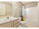 Full bathroom featuring a large mirror, vanity, toilet, and shower with curtain at 5233 Birmingham Dr, Indianapolis, IN 46235