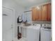 A bright laundry room with a sink, cabinets, and a washing machine and dryer at 1401 Shadow Ct, Zionsville, IN 46077