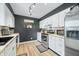 Modern kitchen with white cabinets and stainless appliances with a view to the dark accent wall at 2072 S Rembrandt Cv, Martinsville, IN 46151