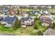An aerial view of a residential neighborhood with well-maintained lawns and attractive homes near a lake at 3629 Pete Dye Blvd, Carmel, IN 46033