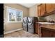 Convenient laundry room with modern washer and dryer, sink, and ample counter space at 3629 Pete Dye Blvd, Carmel, IN 46033