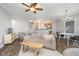 Open living space with hardwood floors, adjacent kitchen, dining area, and natural light at 1160 Falcon Rdg, Carmel, IN 46280